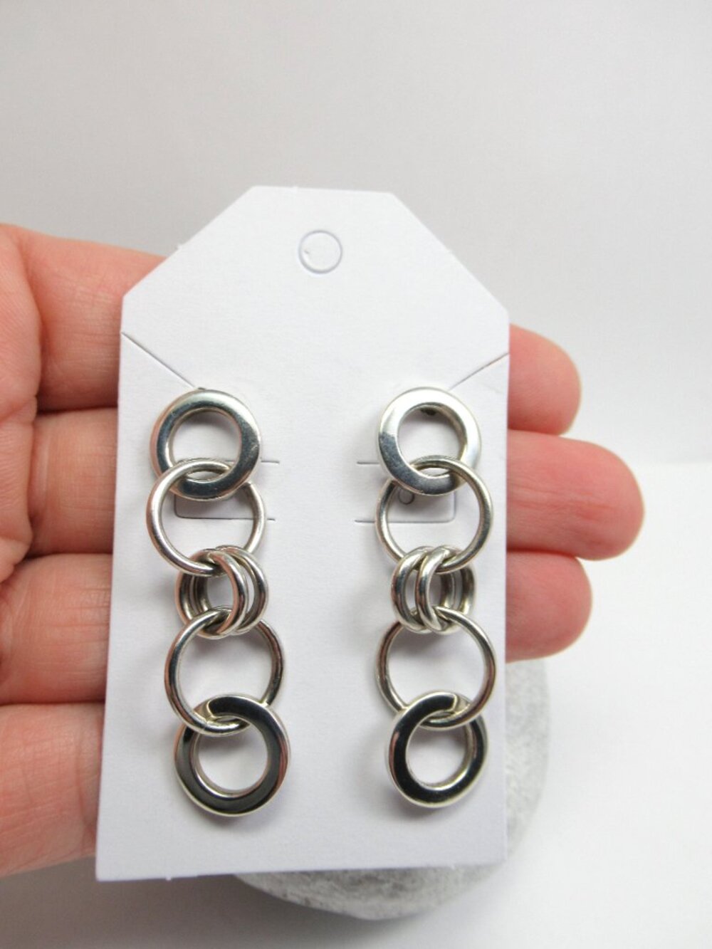 Silver link post earrings